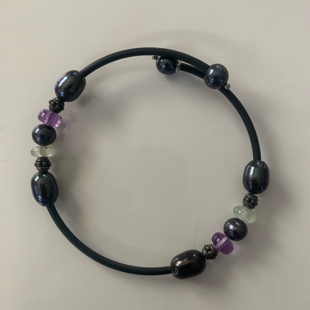 Genuine pearl/amethyst/prehnite sterling silver wrap bracelet